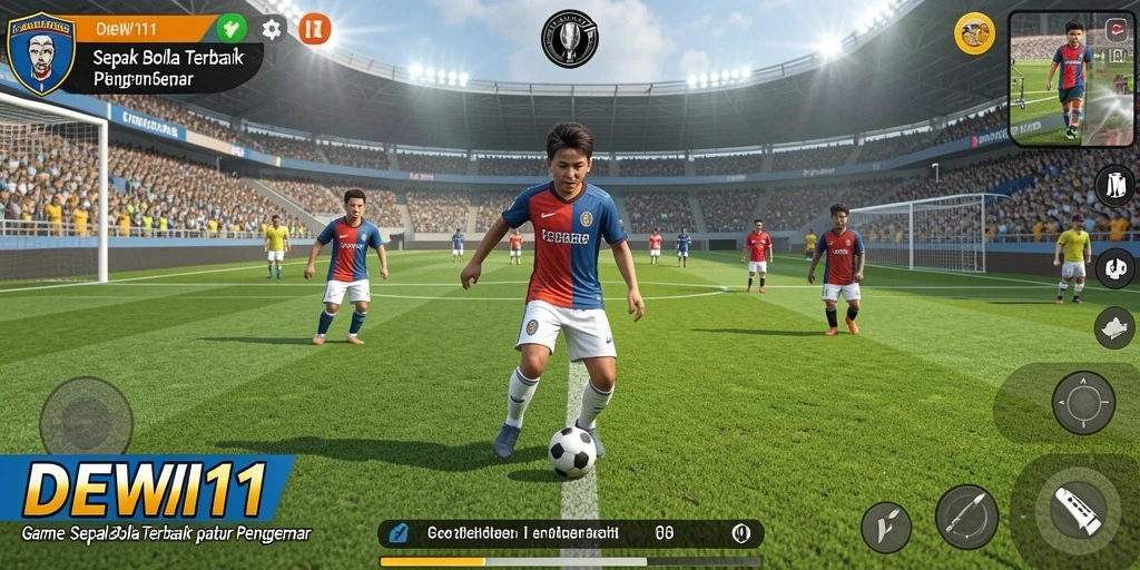 Tampilan gameplay <strong>DEWI11</strong> yang seru dan intens di lapangan sepak bola.